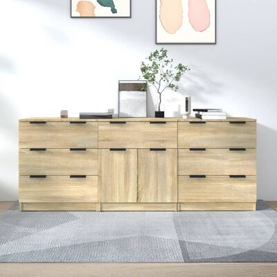 vidaXL Buffets 3 pcs Chêne sonoma Bois d'ingénierie