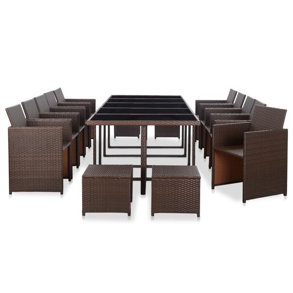 vidaXL Ensemble &agrave; manger d'ext&eacute;rieur 15 pcs avec coussins rotin Marron