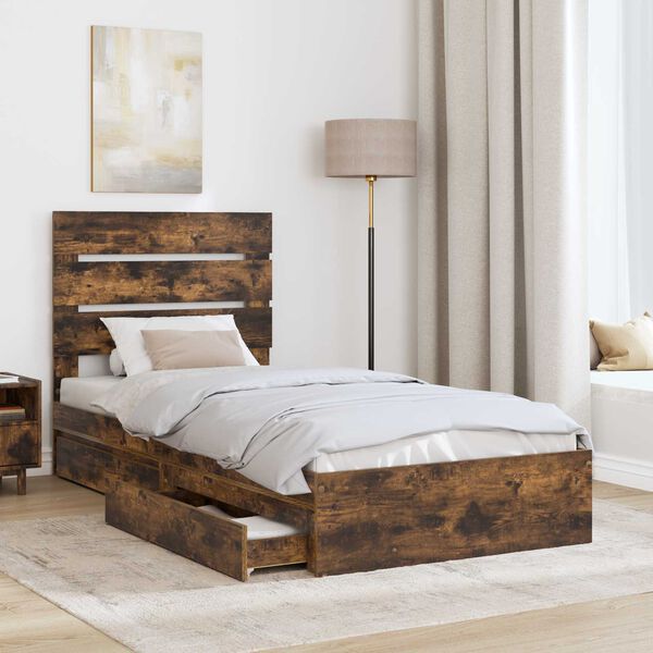 vidaXL Lit de Rangement Ch&ecirc;ne fum&eacute; 90 x 190 cm Bois d'ing&eacute;nierie