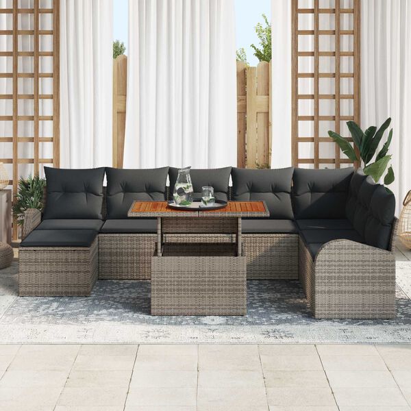 vidaXL Ensemble de canap&eacute; de jardin 9 pcs Gris Poly rotin