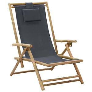 vidaXL Fauteuil pliant inclinable en bambou gris fonc&eacute; et tissu