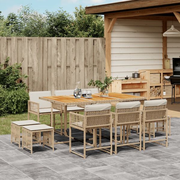vidaXL Ensemble &agrave; manger de jardin et coussins 11 pcs beige poly rotin