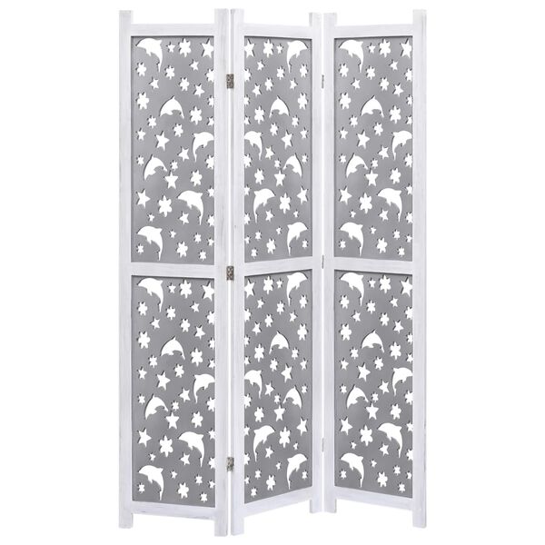 vidaXL Cloison de s&eacute;paration 3 panneaux Gris 105x165 cm Bois solide