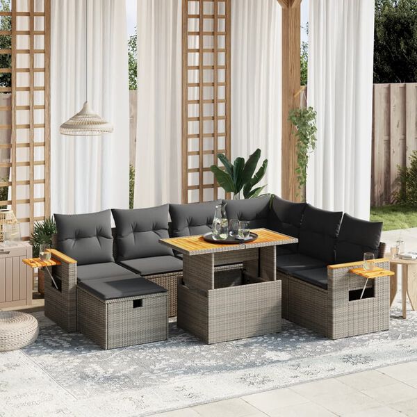 vidaXL Salon de jardin 8 pcs avec coussins gris r&eacute;sine tress&eacute;e