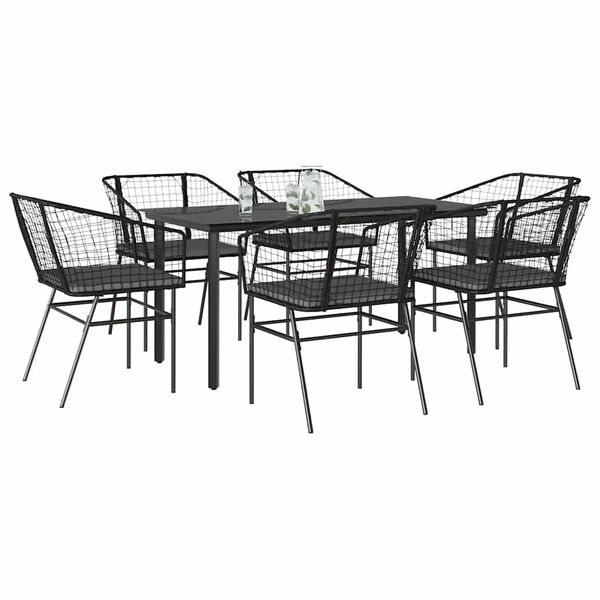 vidaXL Ensemble &agrave; manger de jardin coussins 7pcs noir poly rotin verre