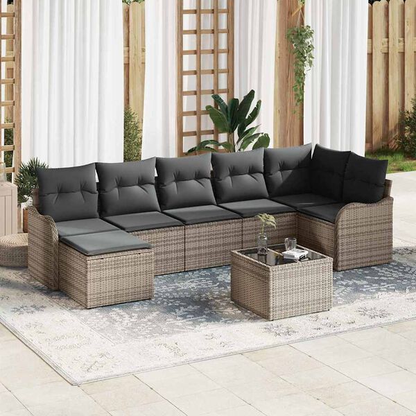 vidaXL Ensemble de canap&eacute; de jardin avec coussin 8 pcs Gris Poly rotin