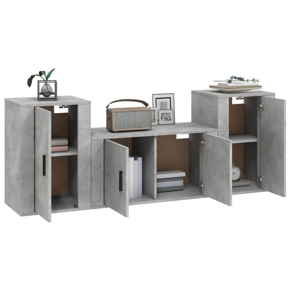 vidaXL Ensemble de meubles TV 3 pcs Gris b&eacute;ton Bois d'ing&eacute;nierie