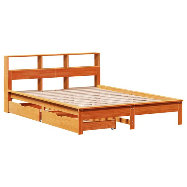 vidaXL Lit biblioth&egrave;que sans matelas cire marron 120x190cm pin massif