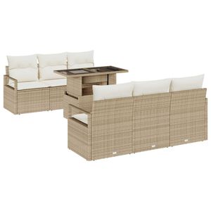 vidaXL Ensemble de canap&eacute; de jardin 7 pcs Beige Poly rotin