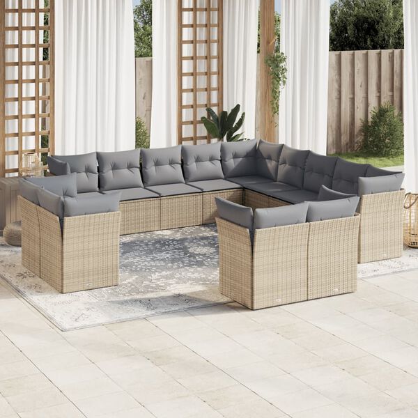 vidaXL Salon de jardin avec coussins 13 pcs beige r&eacute;sine tress&eacute;e