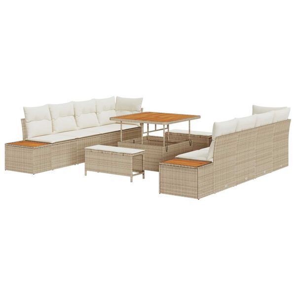 vidaXL Ensemble de canap&eacute; de jardin 11 pcs Beige Poly rotin