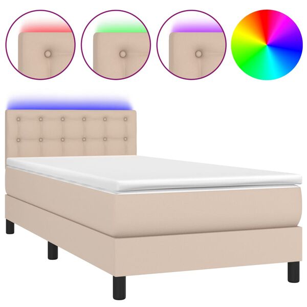 vidaXL Sommier &agrave; lattes de lit avec matelas LED Cappuccino 100x200 cm