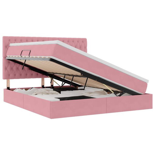 vidaXL Lit avec rangement et matelas Rose 160 x 200 cm Velours