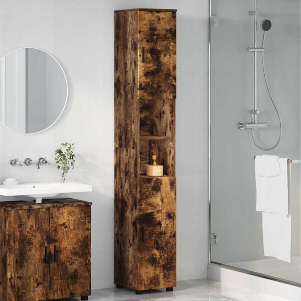 vidaXL Cabinet de salle de bain avec porte Ch&ecirc;ne fum&eacute; 30 x 35 x 192 cm