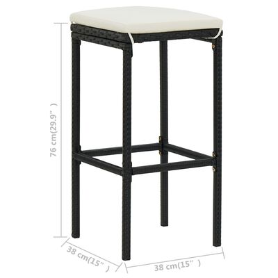 vidaXL Meuble de bar de jardin 5 pcs et coussins Résine tressée Noir