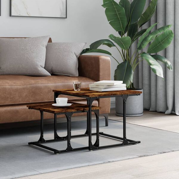 vidaXL Table basse gigogne 2 pcs ch&ecirc;ne fum&eacute; bois d'ing&eacute;nierie