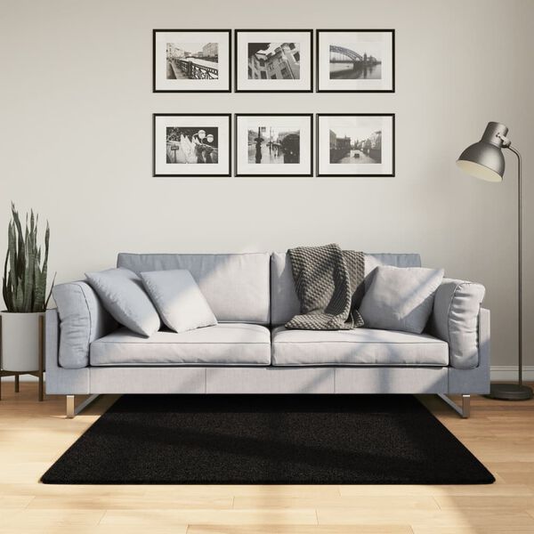 vidaXL Tapis HUARTE &agrave; poils courts doux et lavable noir 120x120 cm