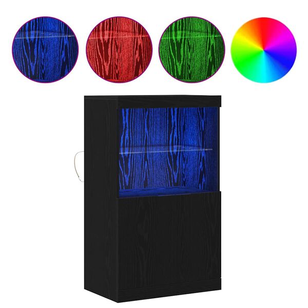 vidaXL Buffet LED Noir 60 x 37 x 100 cm Bois d'ing&eacute;nierie