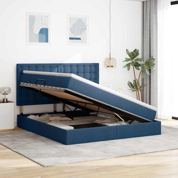vidaXL Lit avec rangement et LED avec LED Bleu 180 x 200 cm Polyester