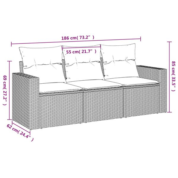 vidaXL Salon de jardin avec coussins 3 pcs marron r&eacute;sine tress&eacute;e