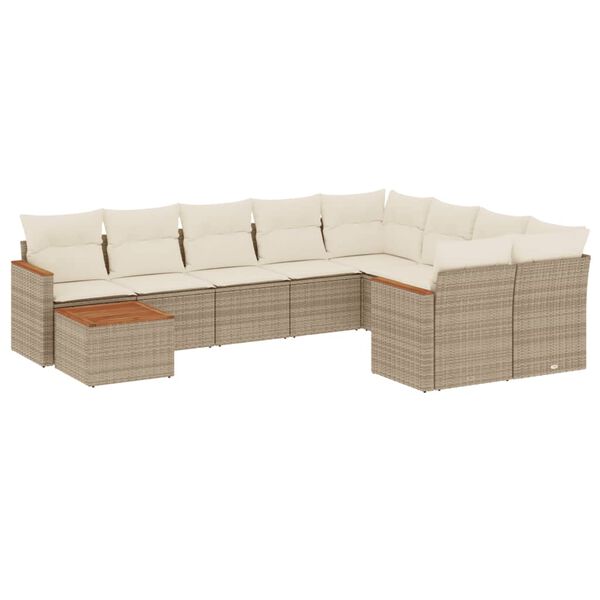 vidaXL Salon de jardin avec coussins 10 pcs beige r&eacute;sine tress&eacute;e