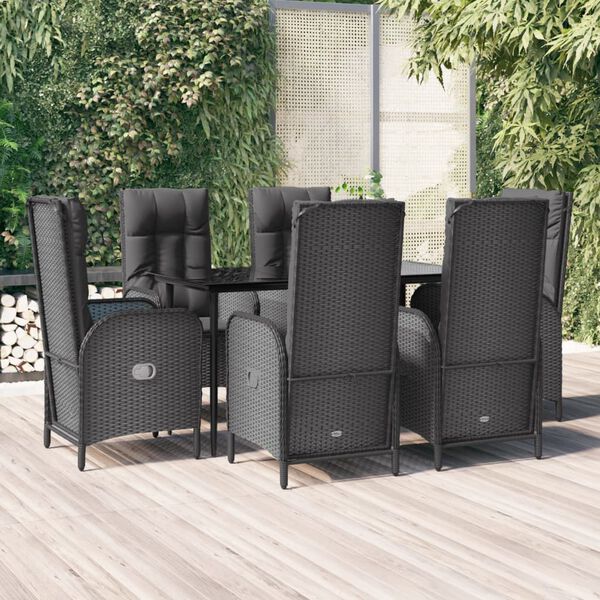 vidaXL Ensemble à manger de jardin coussins 7pcs Noir Résine tressée