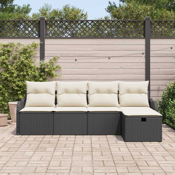 vidaXL Ensemble de canap&eacute; de jardin avec coussin 5 pcs Noir Poly rotin