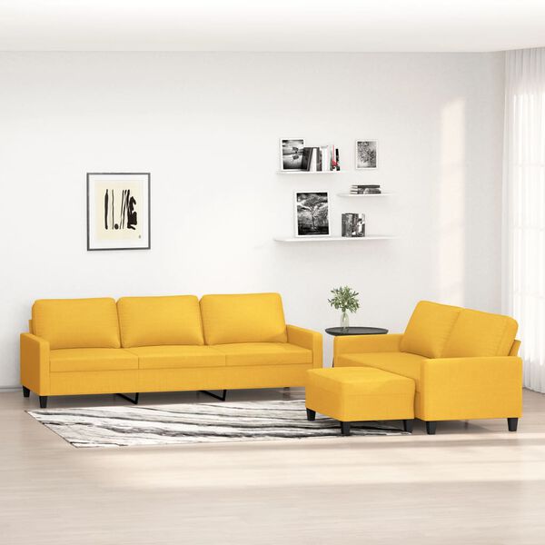 vidaXL Ensemble de canap&eacute;s 3 pcs avec coussins Jaune clair Tissu