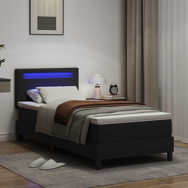 vidaXL Lit &agrave; ressorts avec matelas Noir 100 x 200 cm Simili cuir