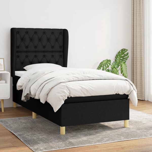 vidaXL Sommier &agrave; lattes de lit et matelas Noir 80x200 cm Tissu
