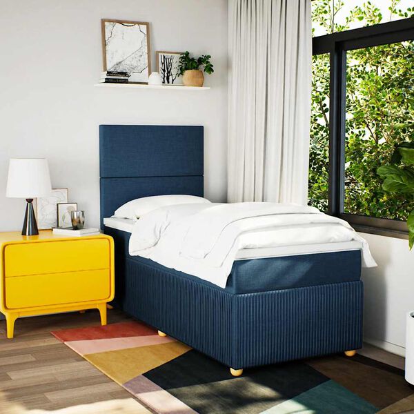 vidaXL Sommier &agrave; lattes de lit avec matelas Bleu 100x200 cm Tissu