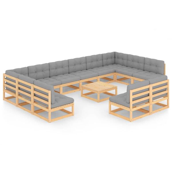 vidaXL Salon de jardin 13 pcs avec coussins Bois de pin massif