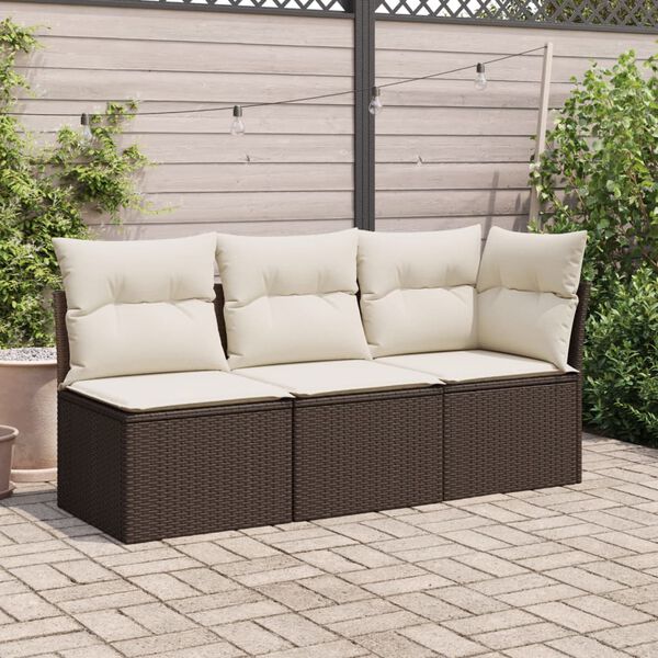 vidaXL Canap&eacute; d'angle de jardin avec coussins marron r&eacute;sine tress&eacute;e
