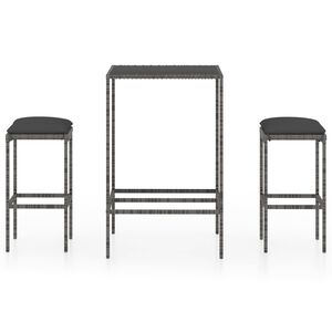 vidaXL Ensemble de bar de jardin 3 pcs et coussins R&eacute;sine tress&eacute;e Gris