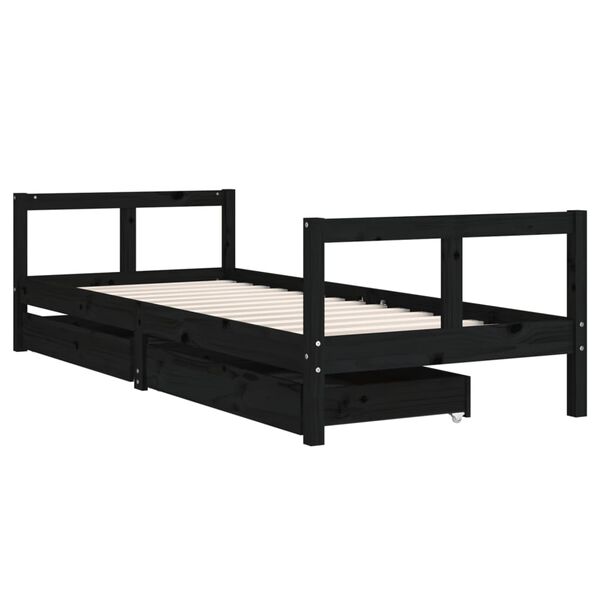 vidaXL Cadre de lit enfant tiroirs noir 80x200 cm bois de pin massif