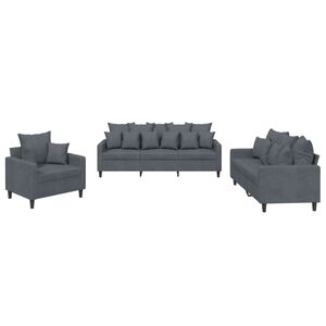 vidaXL Ensemble de canap&eacute;s 3 pcs avec coussins Gris fonc&eacute; Velours