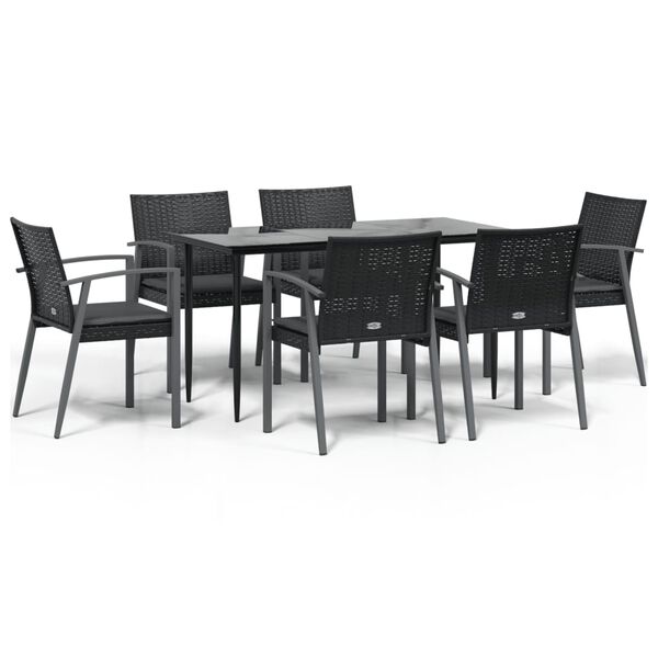 vidaXL Ensemble &agrave; manger de jardin 7 pcs coussins r&eacute;sine tress&eacute;e acier
