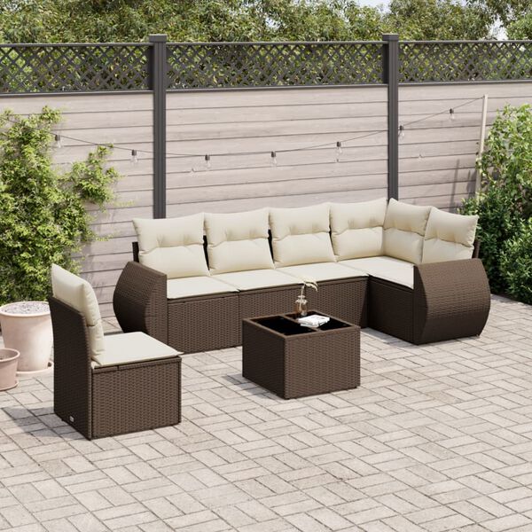 vidaXL Salon de jardin avec coussins 7 pcs marron r&eacute;sine tress&eacute;e