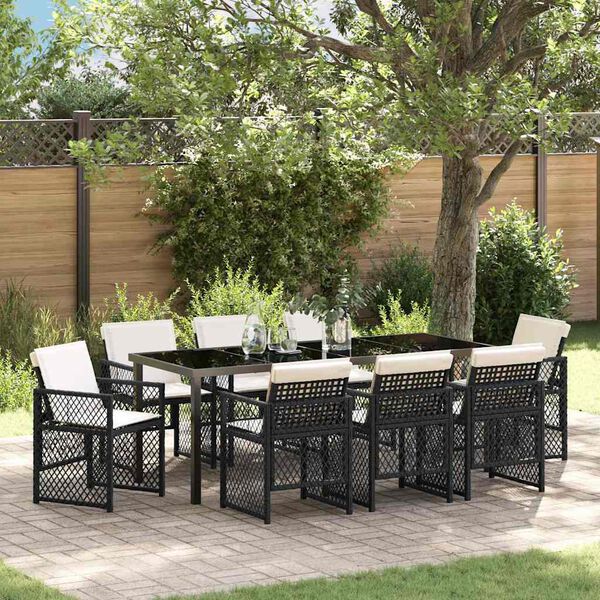 vidaXL Ensemble de salle &agrave; manger pour jardin 9 pcs Noir polyrotin