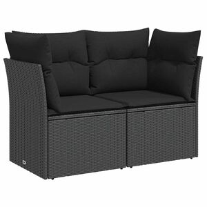 vidaXL Canap&eacute; de jardin avec coussins 2 places en polyrotin noir