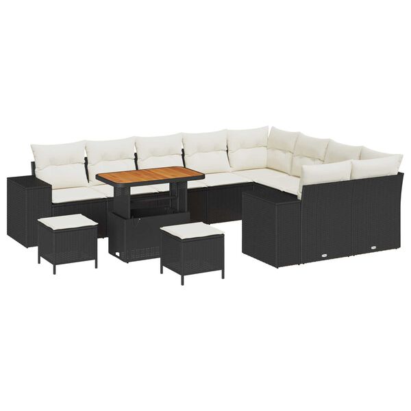vidaXL Ensemble de canap&eacute; de jardin avec coussin 12 pcs Noir polyrotin