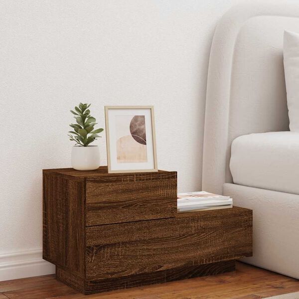 vidaXL Table de chevet avec lumi&egrave;res LED ch&ecirc;ne marron 70x36x40,5 cm