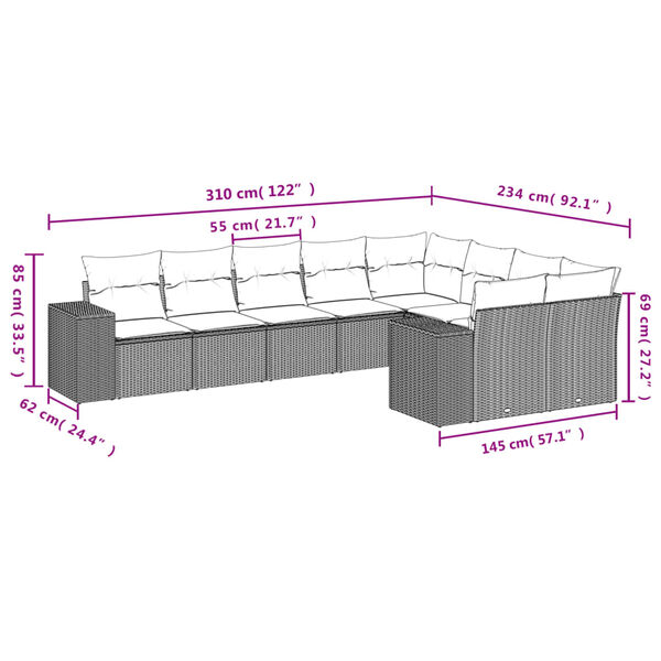 vidaXL Salon de jardin avec coussins 9 pcs marron r&eacute;sine tress&eacute;e