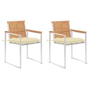 vidaXL Chaises de jardin avec coussins lot de 2 Teck solide et acier