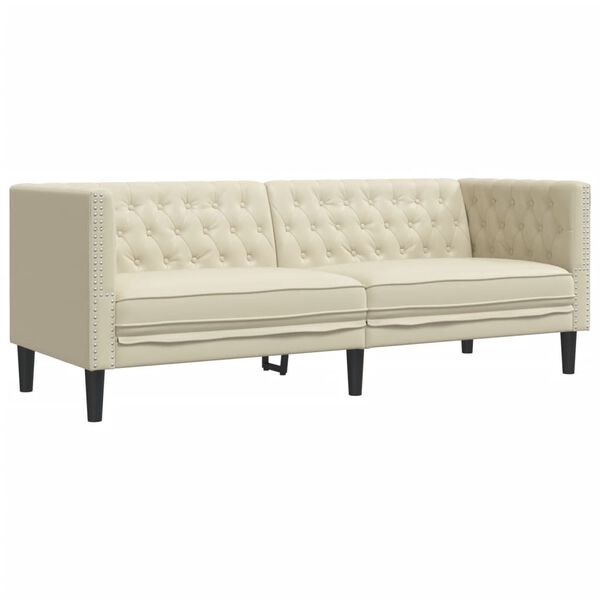 vidaXL Canap&eacute; &agrave; 3 places Chesterfield cr&egrave;me similicuir
