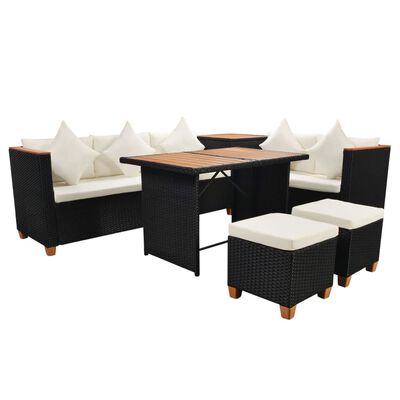 vidaXL Salon de jardin 7 pcs avec coussins Résine tressée Noir