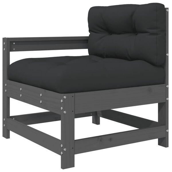vidaXL Salon de jardin 7 pcs avec coussins gris bois massif