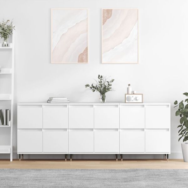 vidaXL Buffets 3 pcs Blanc Bois d'ing&eacute;nierie