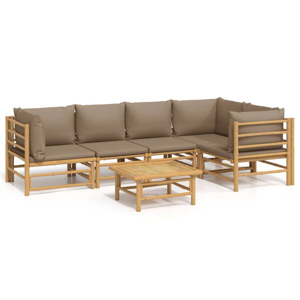 vidaXL Salon de jardin 6 pcs avec coussins taupe bambou