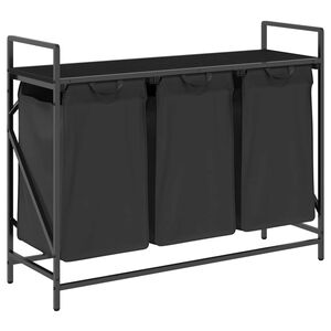 vidaXL Panier &agrave; linge 3 compartiments avec &eacute;tag&egrave;re en ch&ecirc;ne noir